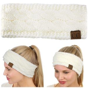NWT C.C Cable Knit Sherpa Lined Head Wrap Headband Ear Warmer in Ivory